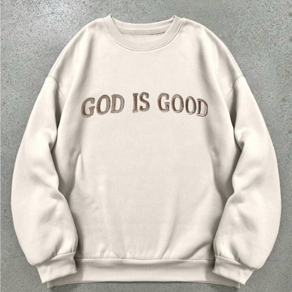 Cream Sweatshirt with 'God Is Good' Embroidery - Picture 2 of 2